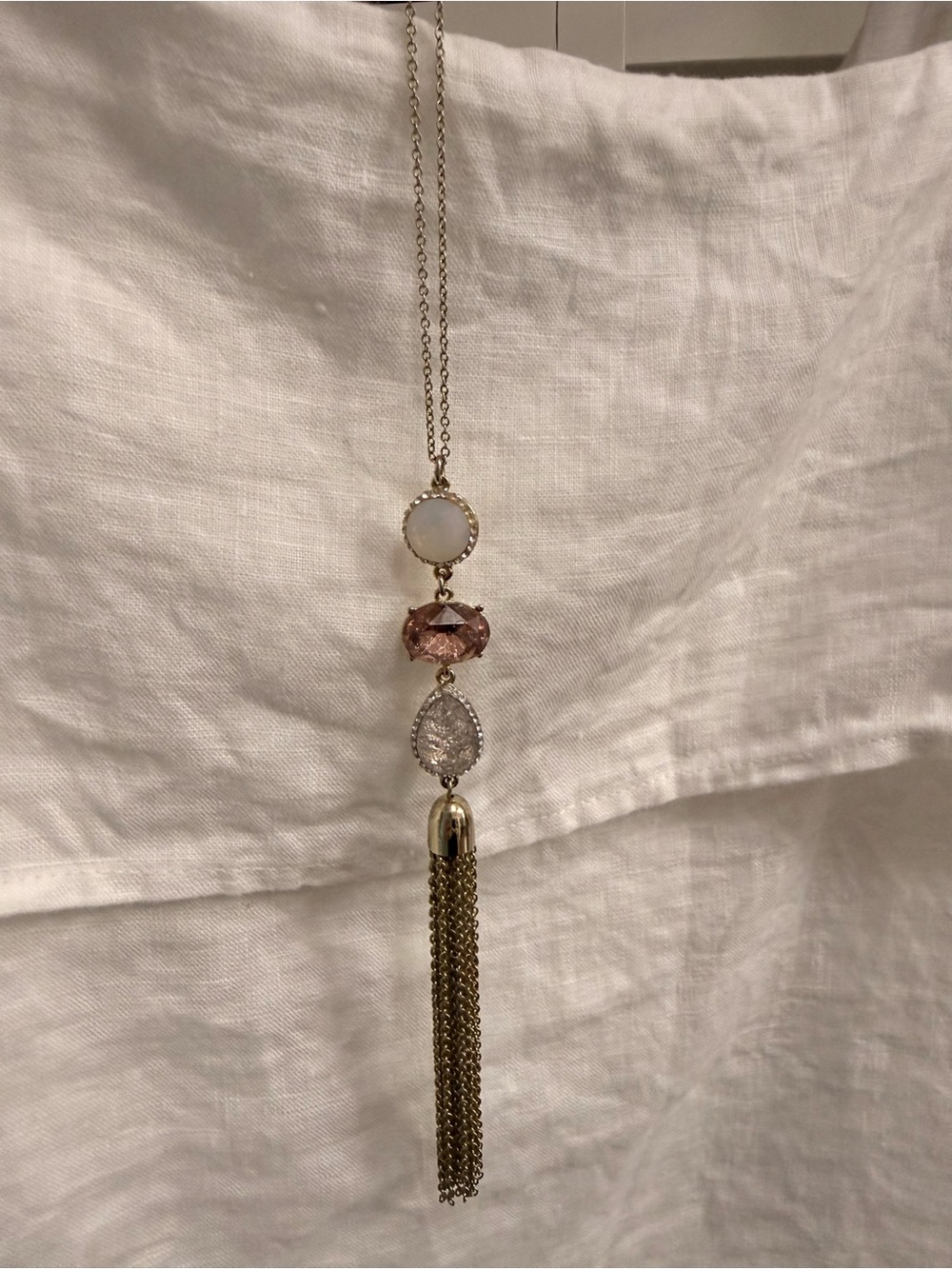 LOFT Gold Tassel Necklace with Pink and White Accents